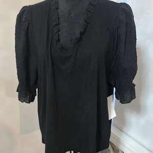 Design History Black Puff Sleeve Ruffled Blouse